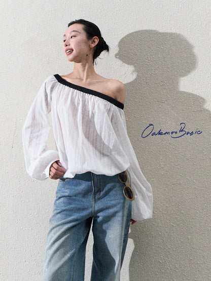 Off Shoulder Gathered Top With Bubble Hem